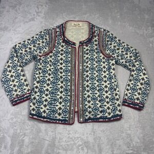 Sheryl Crow Womens Embellished Bohemian Beaded Jacket M Blue Red Geometric Boho